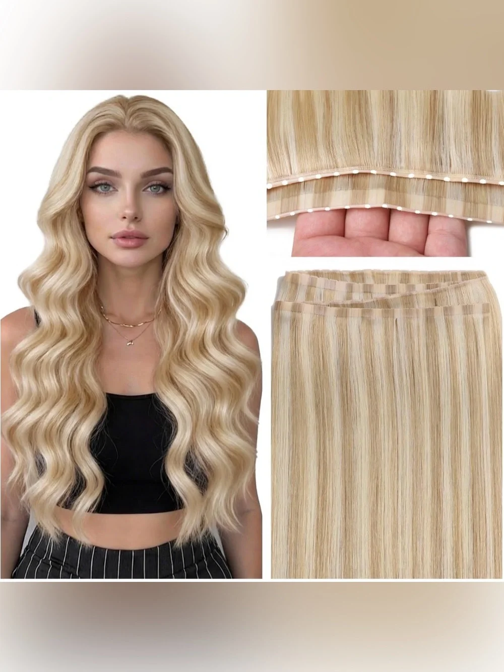 20” Blonde Highlights #18/613 Butterfly Weft Extensions Human Hair 60g #039